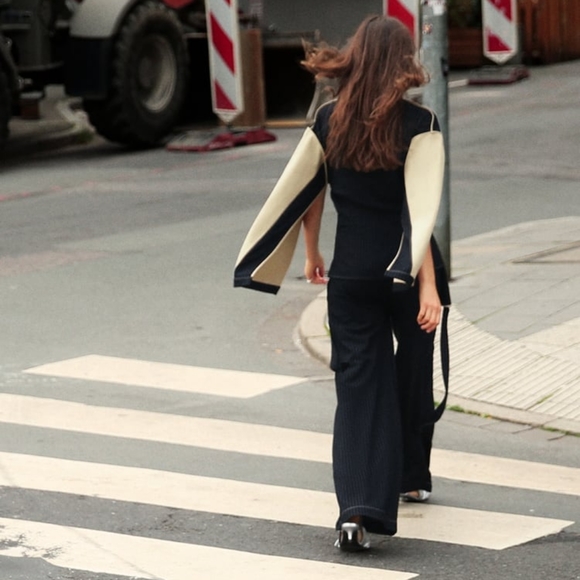 Zara Set Striped Sweatshirt Mixed Stripped + Pants Black/Sand size M BNWT - Picture 4 of 16